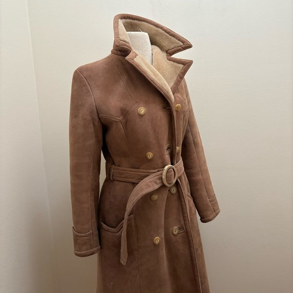 Vintage 70s Abercrombie & Fitch Tan Penny Lane Lamb Shearling Trench Coat Sz S/M - Picture 14 of 16